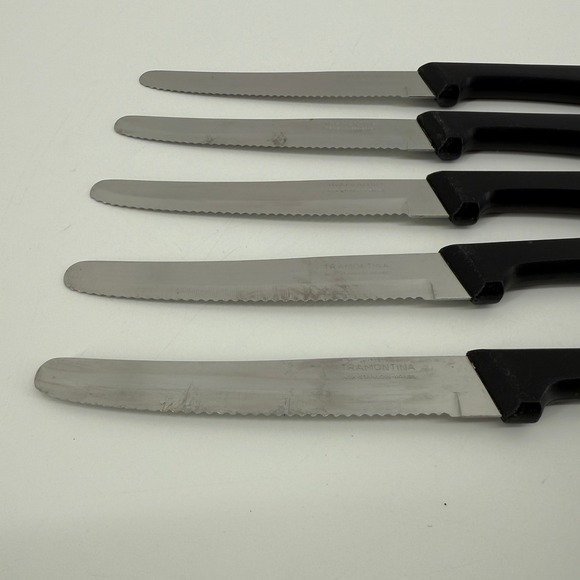 Tramontina Serrated Steak Knives Set of 5 Black Handle 9" Stainless Inox Brazil - Picture 3 of 5
